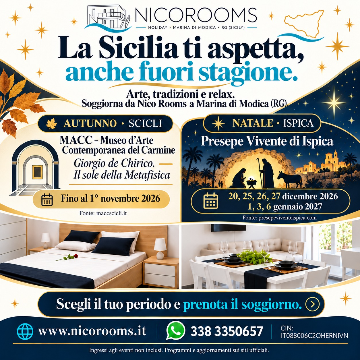 Locandina Nicorooms: arte ed eventi in Sicilia, Scicli e Ispica